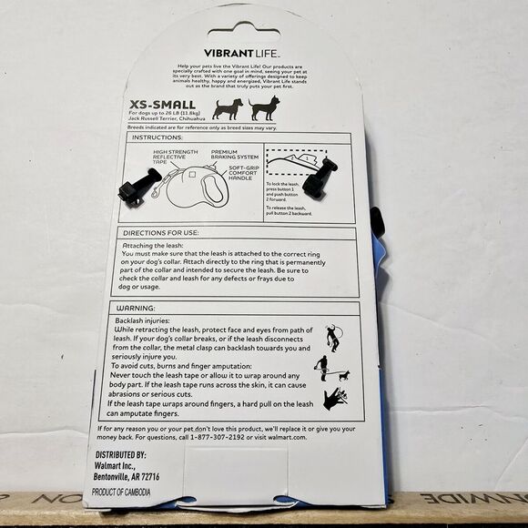 Vibrant Life Retractable Tape Dog Leash 13' Feet XS/S Black/Grey NEW in Package - Picture 4 of 5
